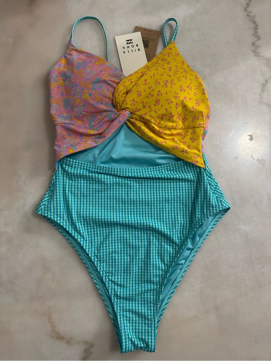 Billabong Other - Billabong Gingham & Floral one-Piece Swimsuit - Turquoise, Pink & Yellow